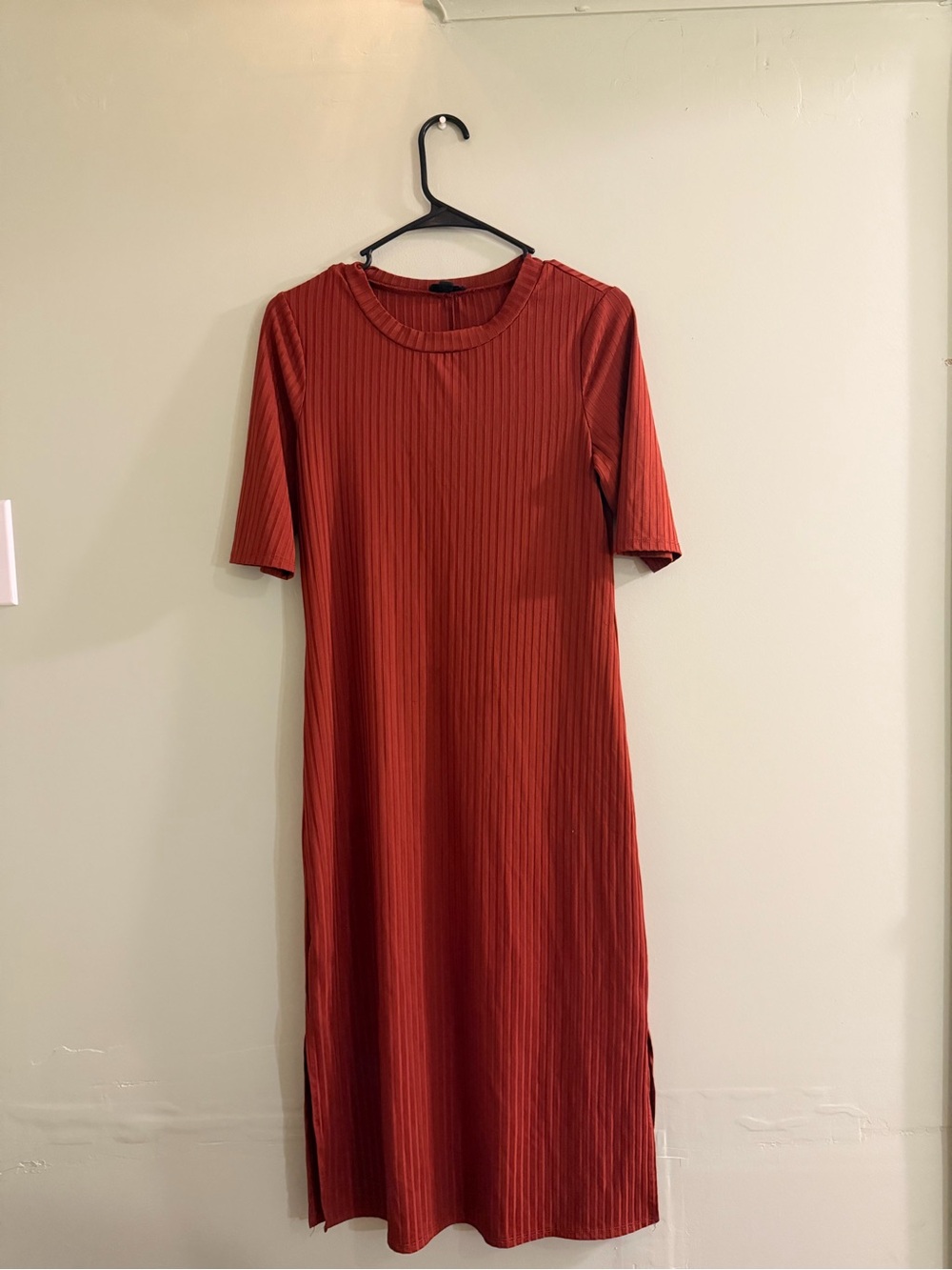 Rust Ribbed Midi Dress - With Side Slits - Picture 2 of 2